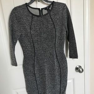 H&M Gray Fitted Dress with Leather Detail